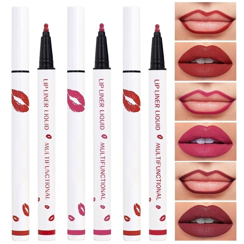 Cool Story 3Pcs Dark Red Pink Cherry Red Longwear Liquid Lip Liner Waterproof